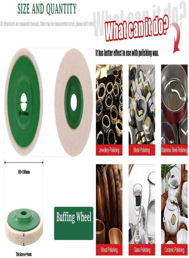 دي آي واي كرافتس مجموعة أدوات يدوية الصنع: 10 وسادات من اللباد + قرص تلميع من الصوف الأخضر من ديالوكس، طقم أقراص تلميع لجلادشة الزاوية، يتضمن مركبات تلميع وقطع لتلميع الفولاذ المقاوم للصدأ (10 وسادات من اللباد + ديالوكس). - Image 2